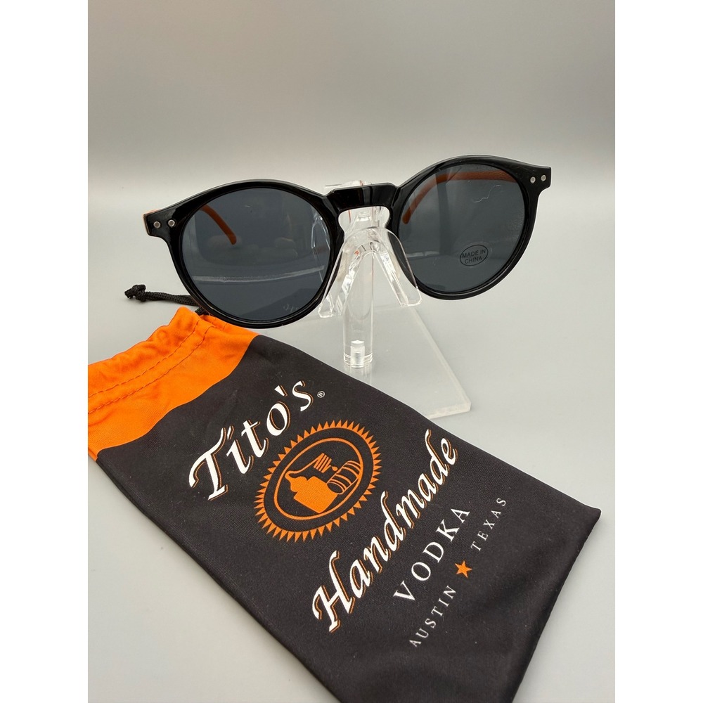 Tito's Handmade Vodka Sunglasses New Adult Black Orange Promo Shade Pouch Sporty